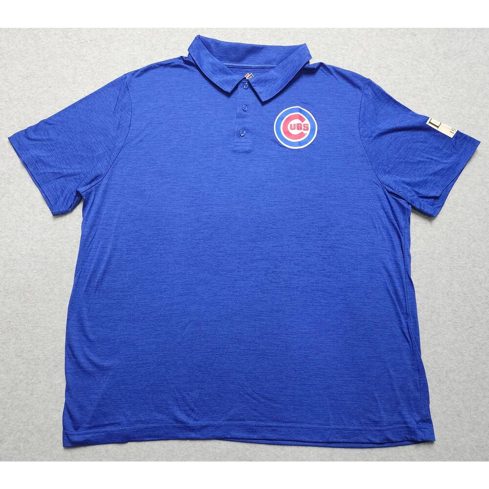 Chicago Cubs Polo Shirt Mens 2XL Majestic Blue MLB Baseball DHS Patch